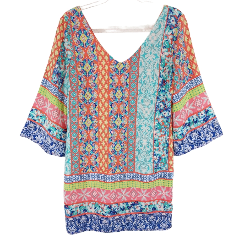 Oversized Crepe Knit Floral Aztec Mini Dress